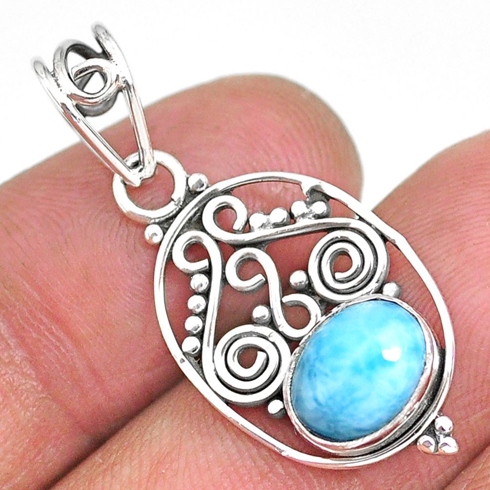 2.83cts natural blue larimar 925 sterling silver pendant jewelry r90174