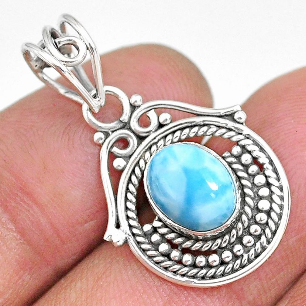 3.10cts natural blue larimar 925 sterling silver pendant jewelry r90176