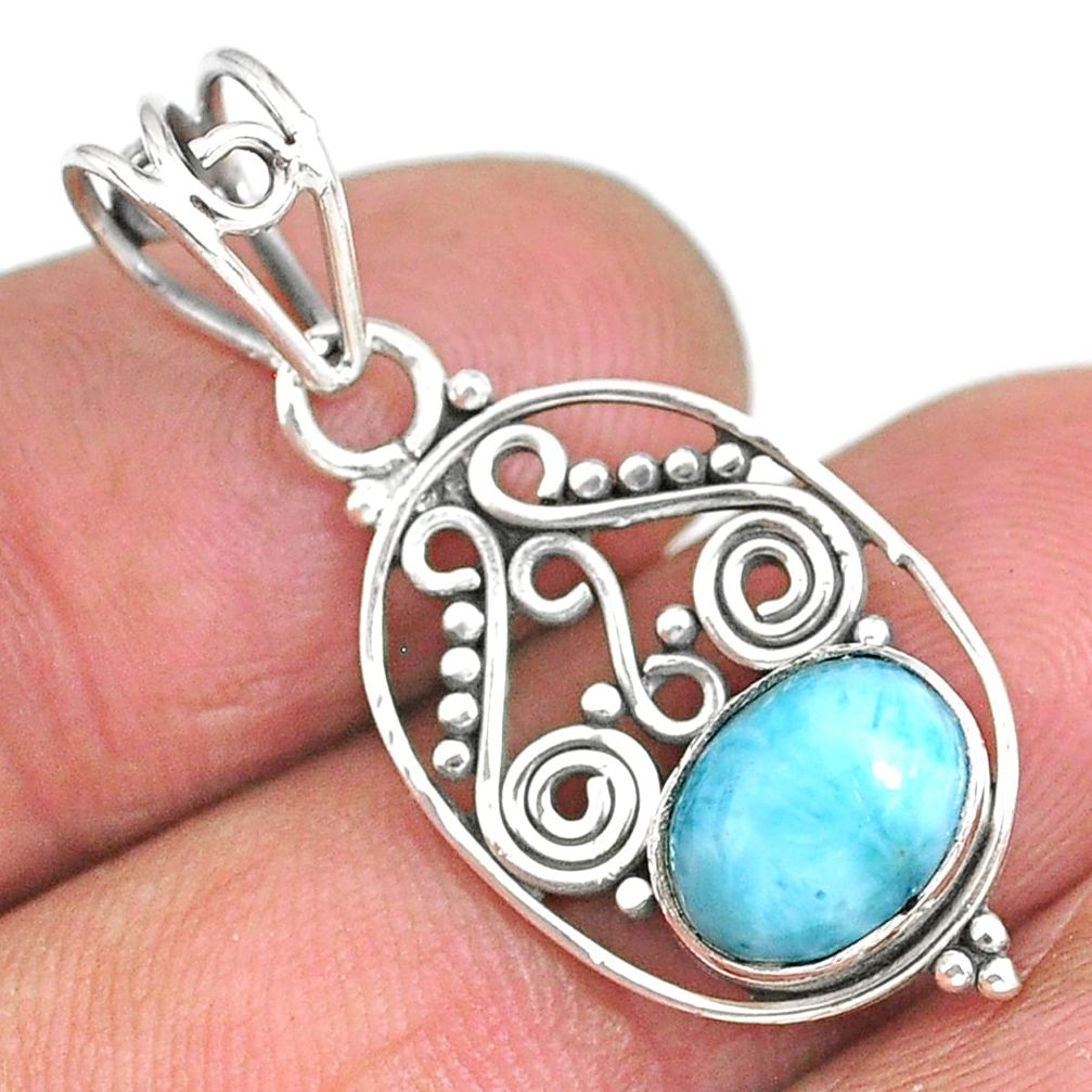 2.94cts natural blue larimar 925 sterling silver pendant jewelry r90178