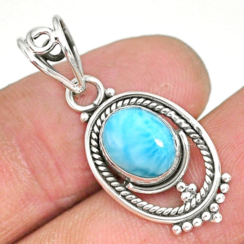 2.71cts natural blue larimar 925 sterling silver pendant jewelry r90195
