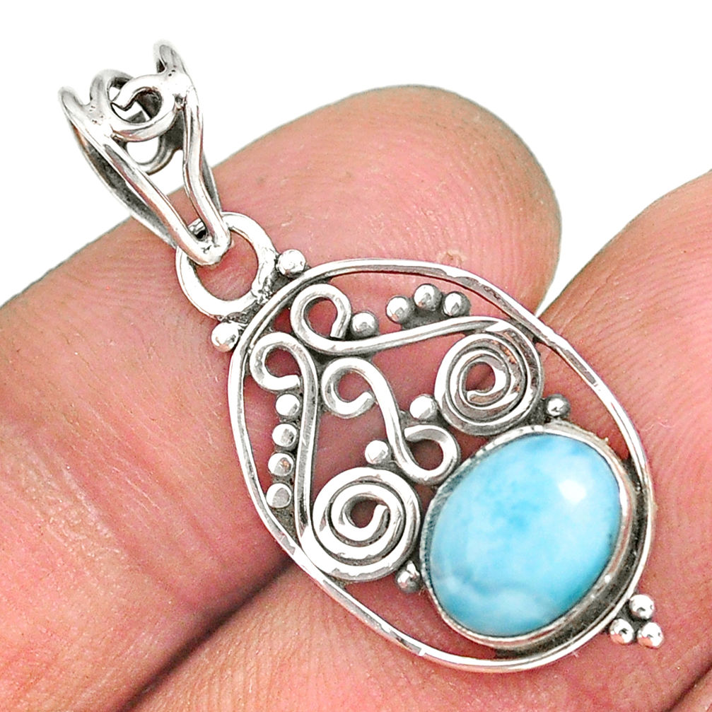 2.81cts natural blue larimar 925 sterling silver pendant jewelry r90196