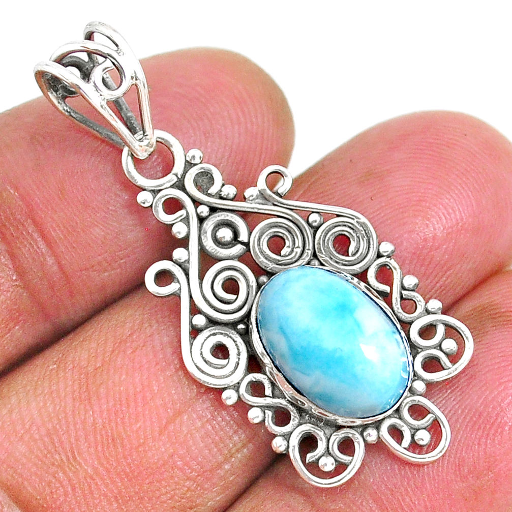 4.23cts natural blue larimar 925 sterling silver pendant jewelry r93885