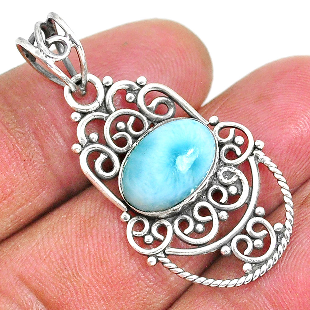 4.28cts natural blue larimar 925 sterling silver pendant jewelry r93888