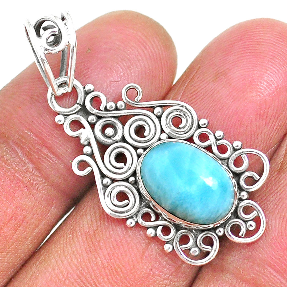4.21cts natural blue larimar 925 sterling silver pendant jewelry r93889
