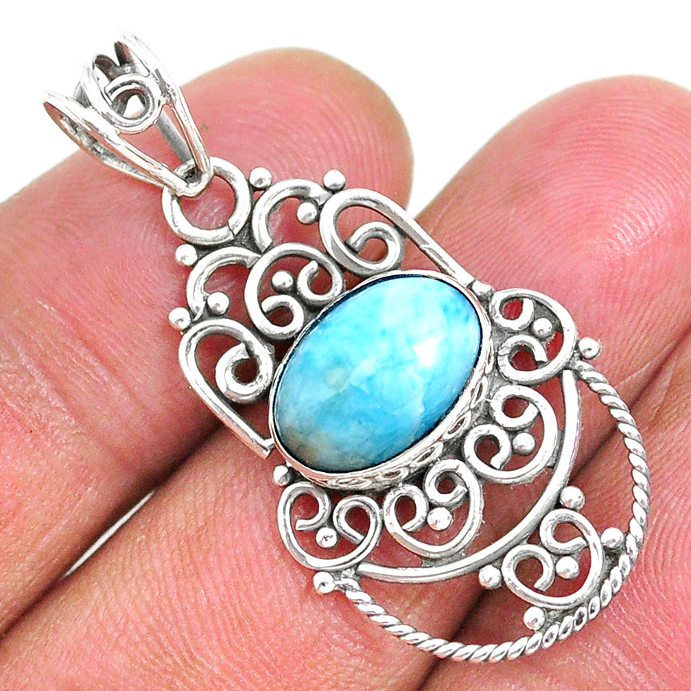 4.28cts natural blue larimar 925 sterling silver pendant jewelry r93890