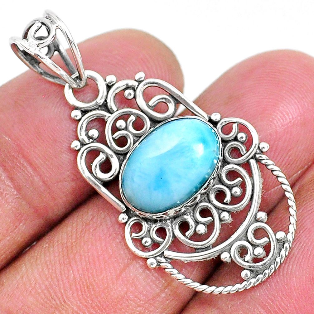 4.43cts natural blue larimar 925 sterling silver pendant jewelry r93899