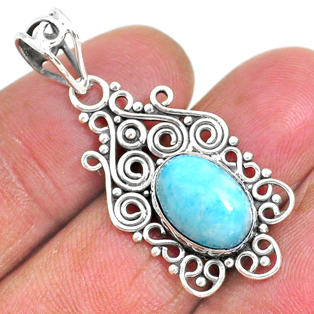4.26cts natural blue larimar 925 sterling silver pendant jewelry r93902
