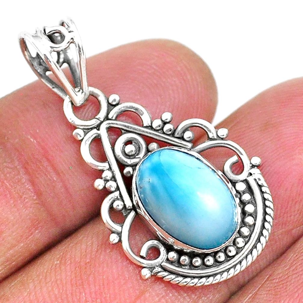 4.40cts natural blue larimar 925 sterling silver pendant jewelry r93905