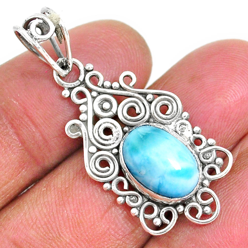 4.19cts natural blue larimar 925 sterling silver pendant jewelry r93906