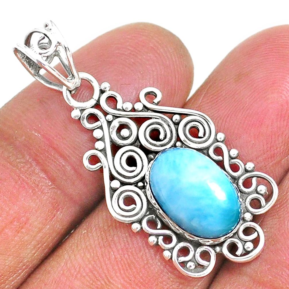 4.34cts natural blue larimar 925 sterling silver pendant jewelry r93908