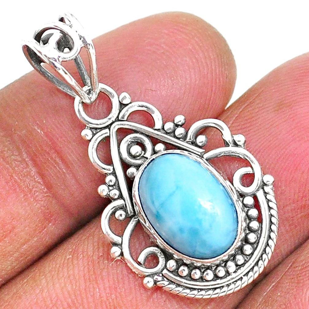 4.18cts natural blue larimar 925 sterling silver pendant jewelry r93909