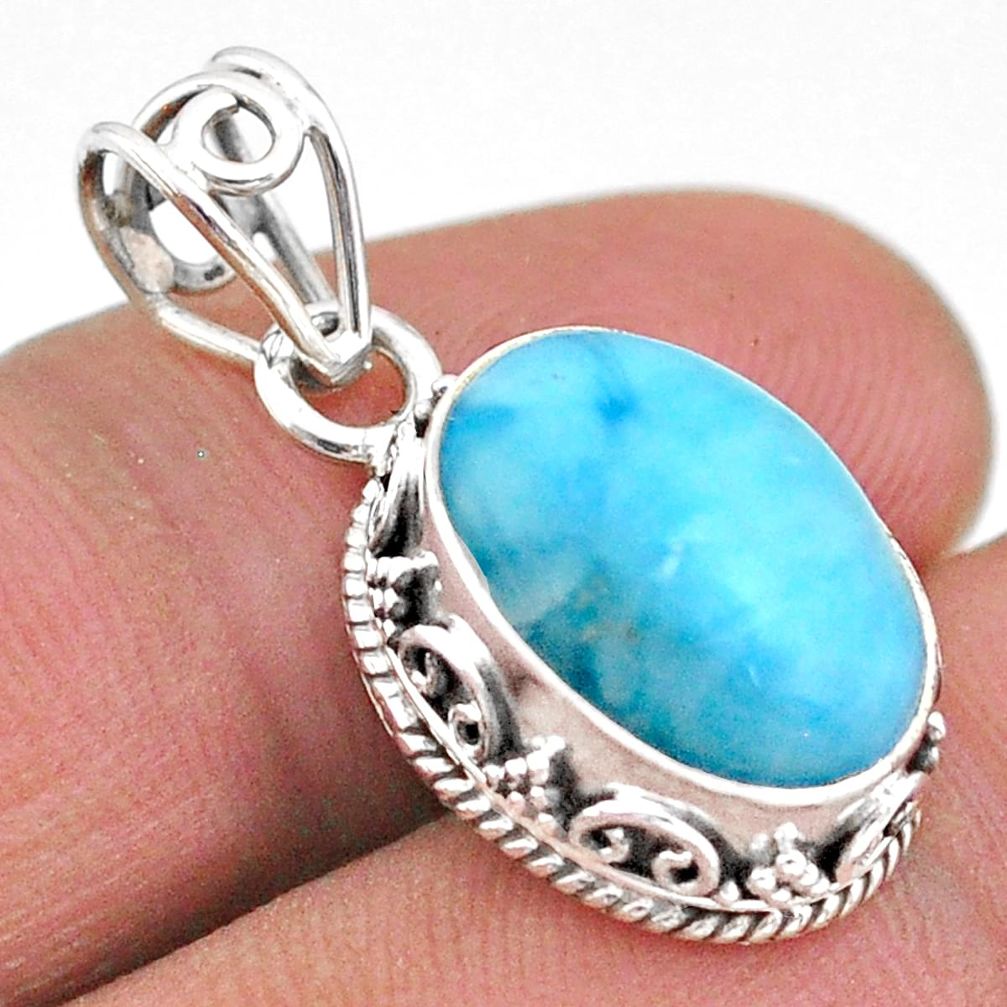 5.99cts natural blue larimar 925 sterling silver handmade pendant jewelry t46762