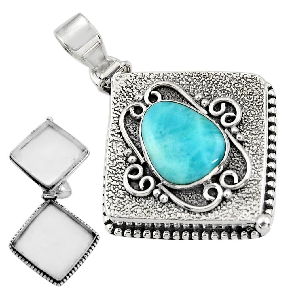 6.01cts natural blue larimar 925 sterling silver poison box pendant r30642