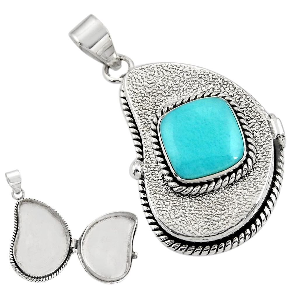 5.45cts natural blue larimar 925 sterling silver poison box pendant r30654