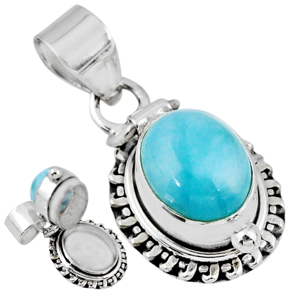 5.53cts natural blue larimar 925 sterling silver poison box pendant r55622
