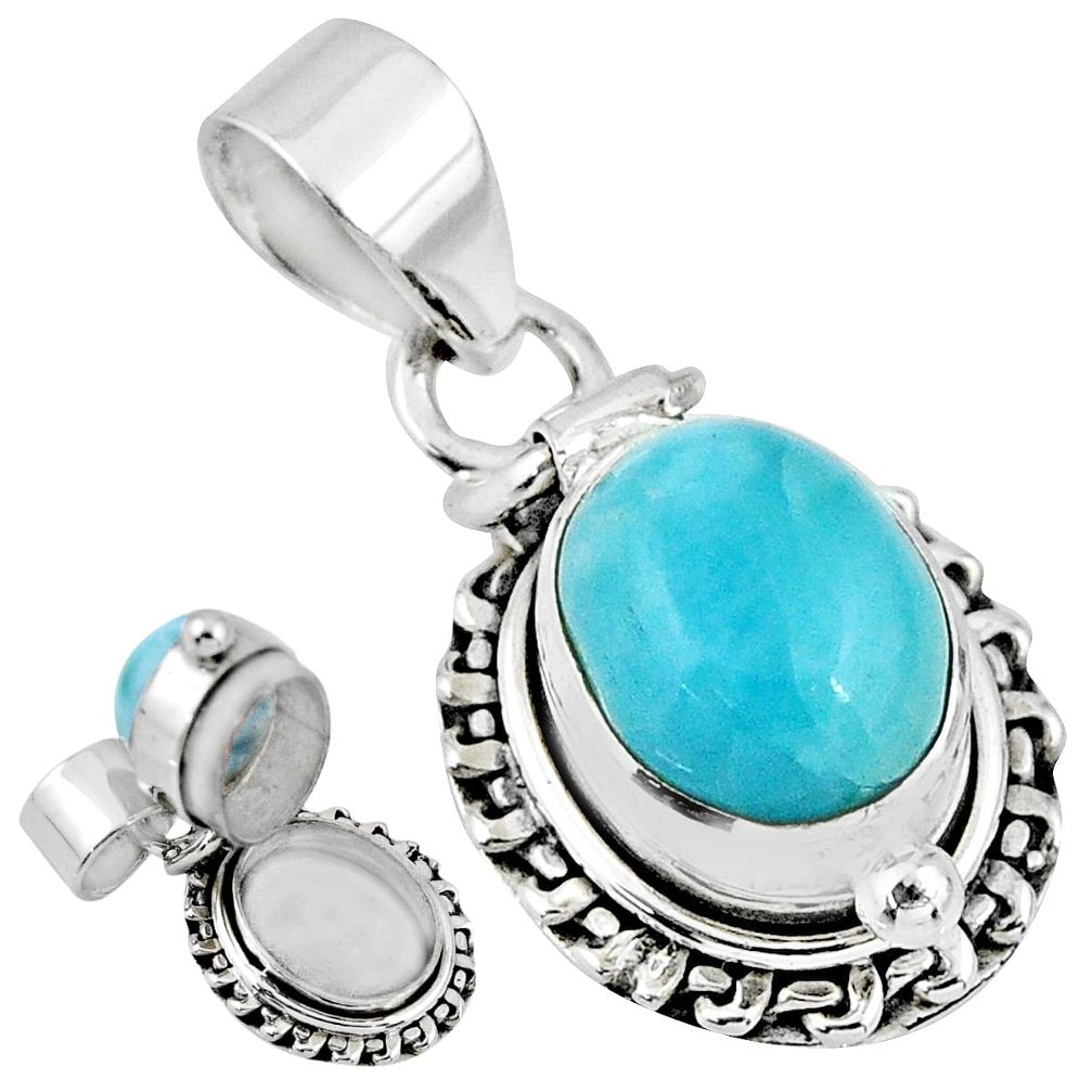 5.53cts natural blue larimar 925 sterling silver poison box pendant r55625