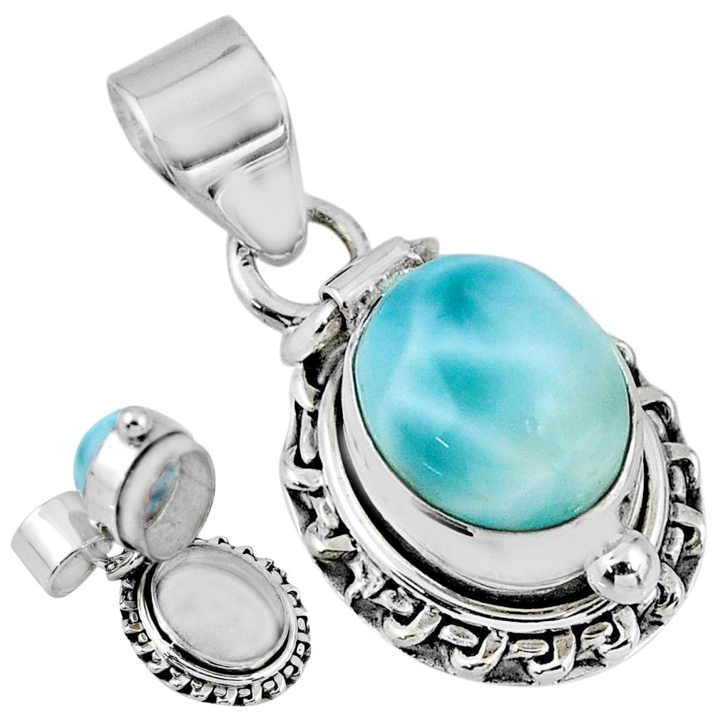 5.39cts natural blue larimar 925 sterling silver poison box pendant r55627