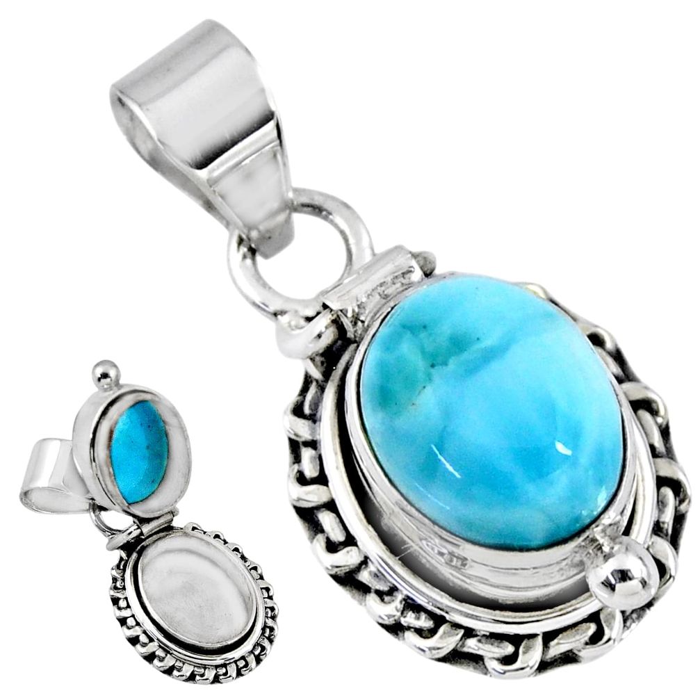 5.21cts natural blue larimar 925 sterling silver poison box pendant r55642