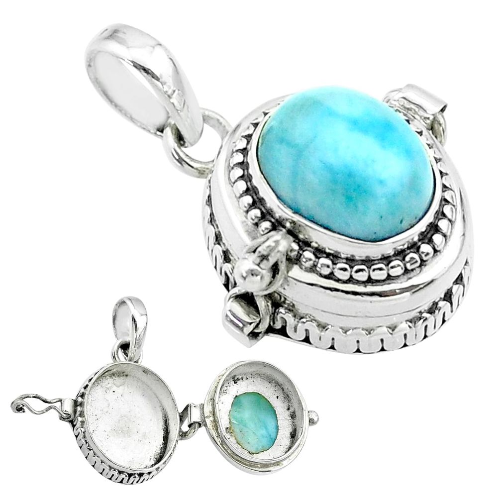 4.81cts natural blue larimar 925 sterling silver poison box pendant t52519