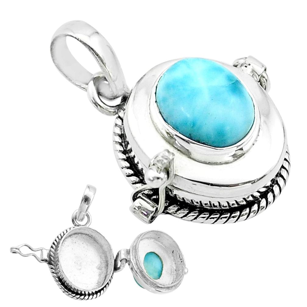 4.52cts natural blue larimar 925 sterling silver poison box pendant t52542