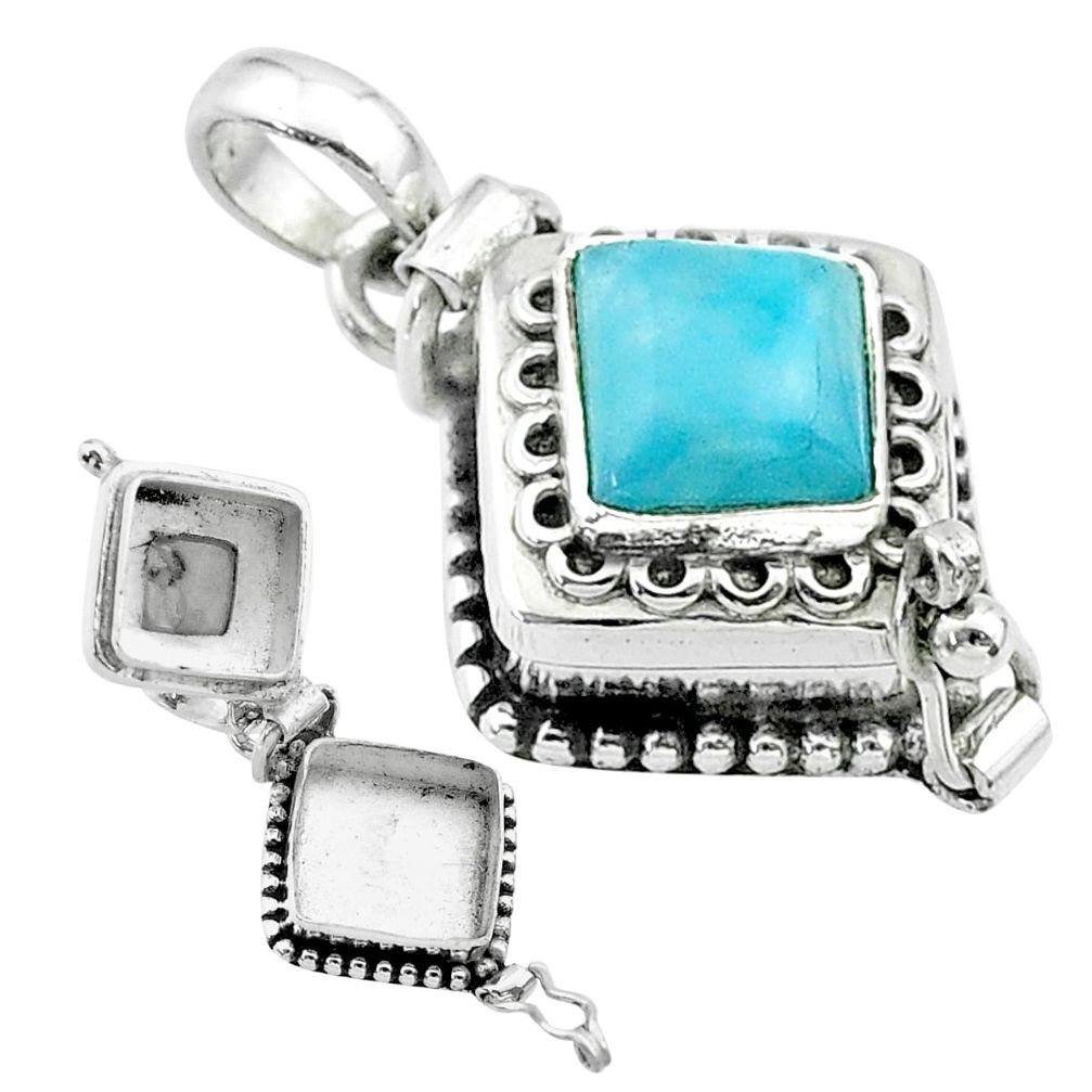 2.51cts natural blue larimar 925 sterling silver poison box pendant t52547