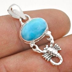 3.83cts natural blue larimar 925 sterling silver scorpion pendant jewelry u75187