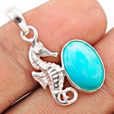 3.97cts natural blue larimar 925 sterling silver seahorse pendant jewelry t82733