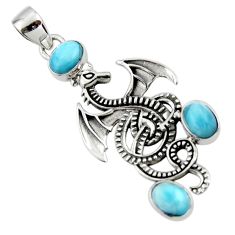 4.26cts natural blue larimar 925 sterling silver snail pendant jewelry r44636