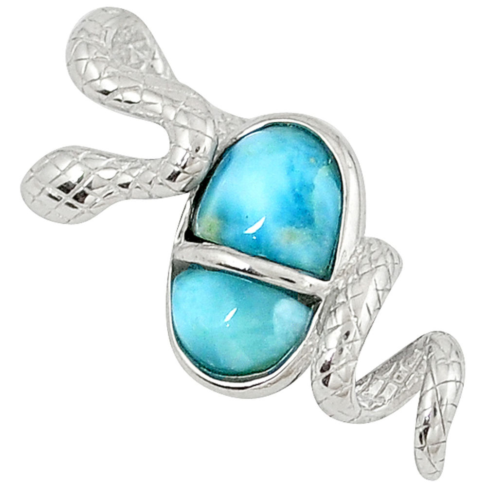 Natural blue larimar 925 sterling silver snake pendant jewelry a32896 c15384