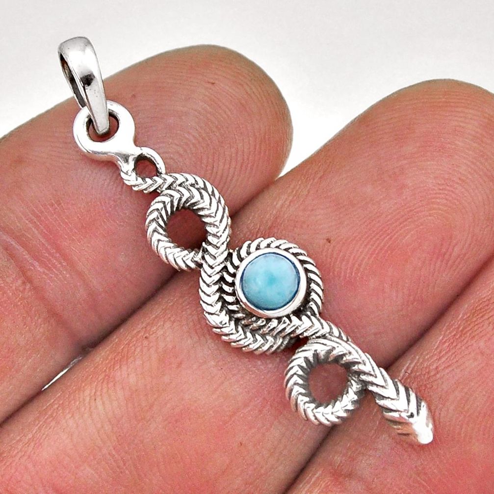 0.34cts natural blue larimar 925 sterling silver snake pendant jewelry n45127