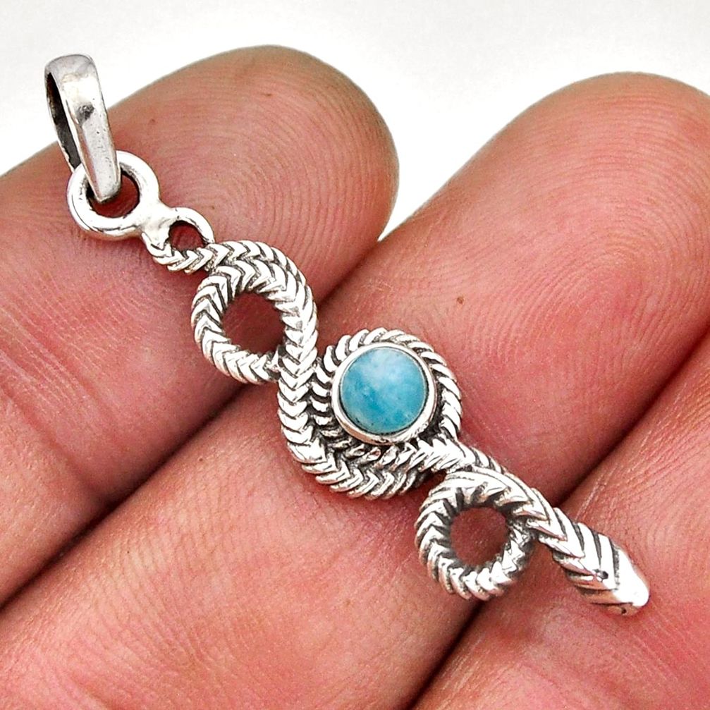 0.34cts natural blue larimar 925 sterling silver snake pendant jewelry n45130