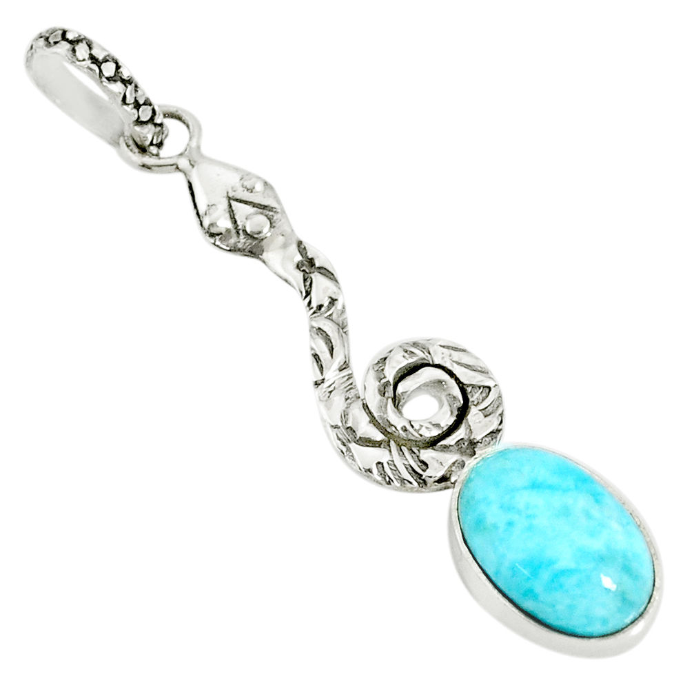 4.18cts natural blue larimar 925 sterling silver snake pendant jewelry r78592