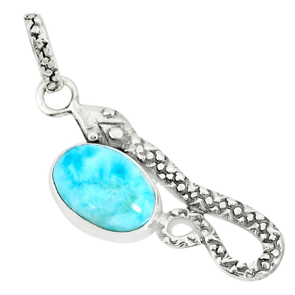 3.64cts natural blue larimar 925 sterling silver snake pendant jewelry r78599