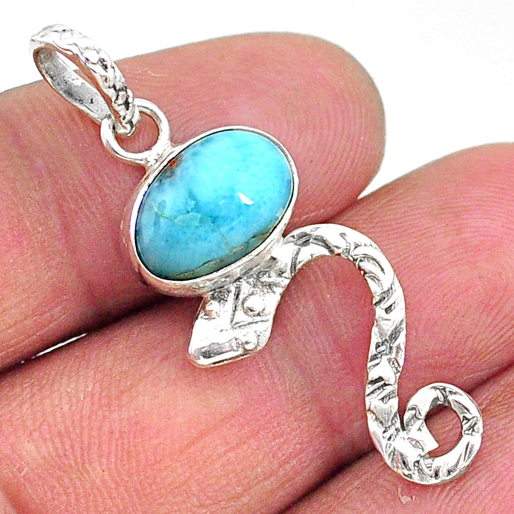 3.94cts natural blue larimar 925 sterling silver snake pendant jewelry t11087
