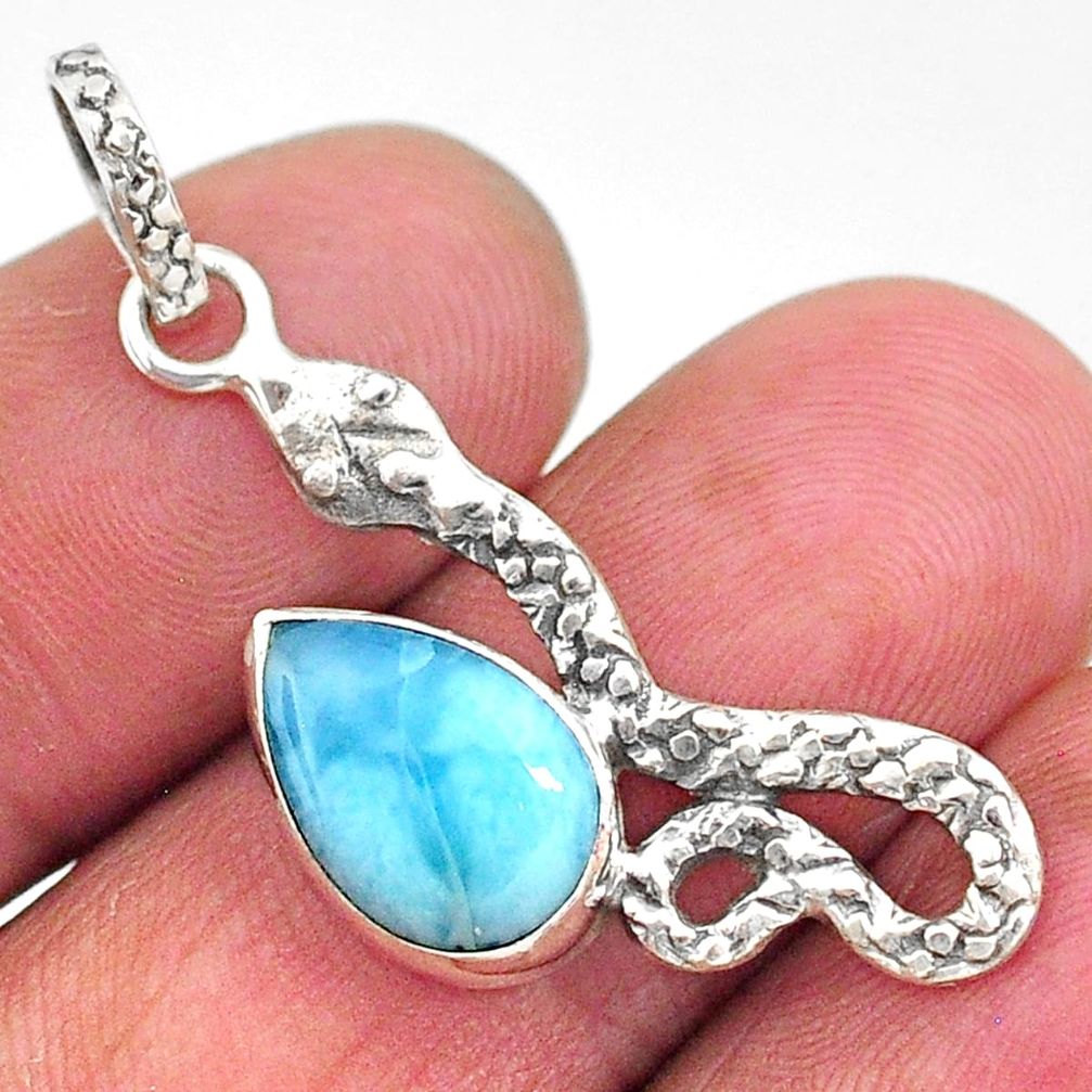 3.44cts natural blue larimar 925 sterling silver snake pendant jewelry t11089