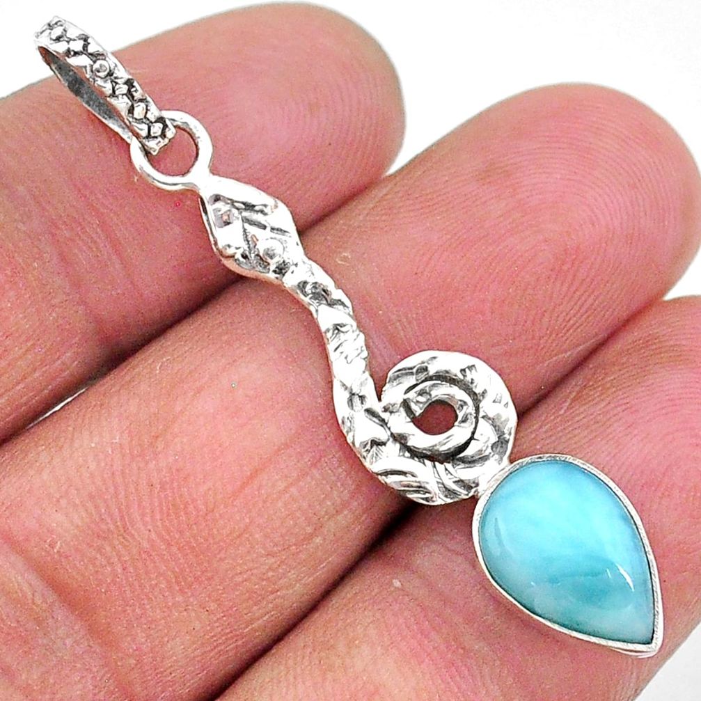 3.95cts natural blue larimar 925 sterling silver snake pendant jewelry t11091