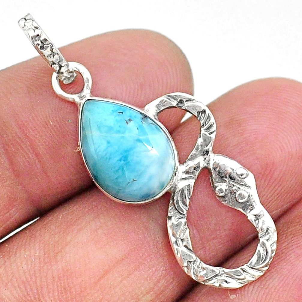 4.59cts natural blue larimar 925 sterling silver snake pendant jewelry t11094