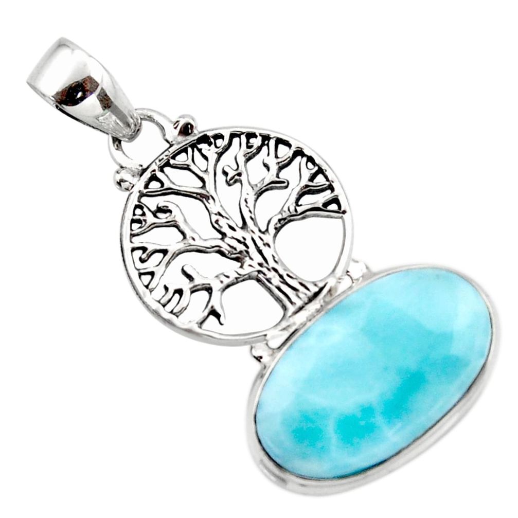 13.54cts natural blue larimar 925 sterling silver tree of life pendant r43772