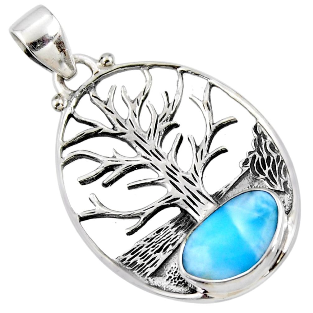 3.72cts natural blue larimar 925 sterling silver tree of life pendant r53010