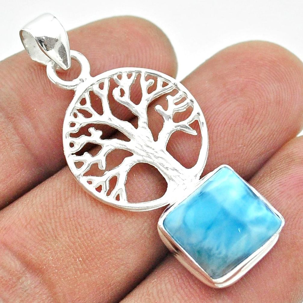 5.63cts natural blue larimar 925 sterling silver tree of life pendant t56603