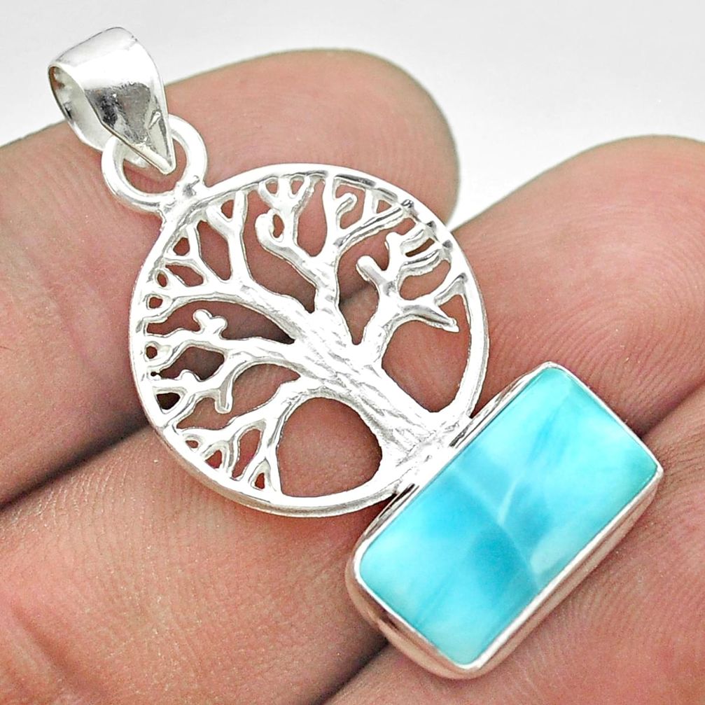 5.82cts natural blue larimar 925 sterling silver tree of life pendant t56621