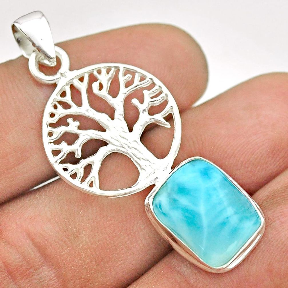 5.10cts natural blue larimar 925 sterling silver tree of life pendant t56626