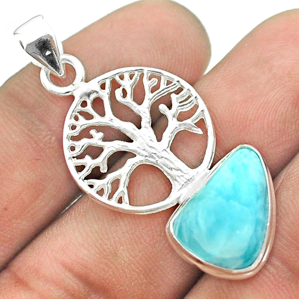 6.04cts natural blue larimar 925 sterling silver tree of life pendant t56650