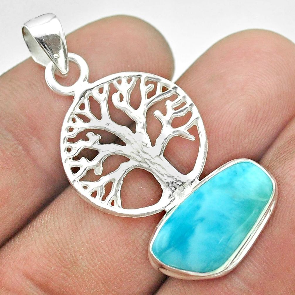 7.02cts natural blue larimar 925 sterling silver tree of life pendant t56671
