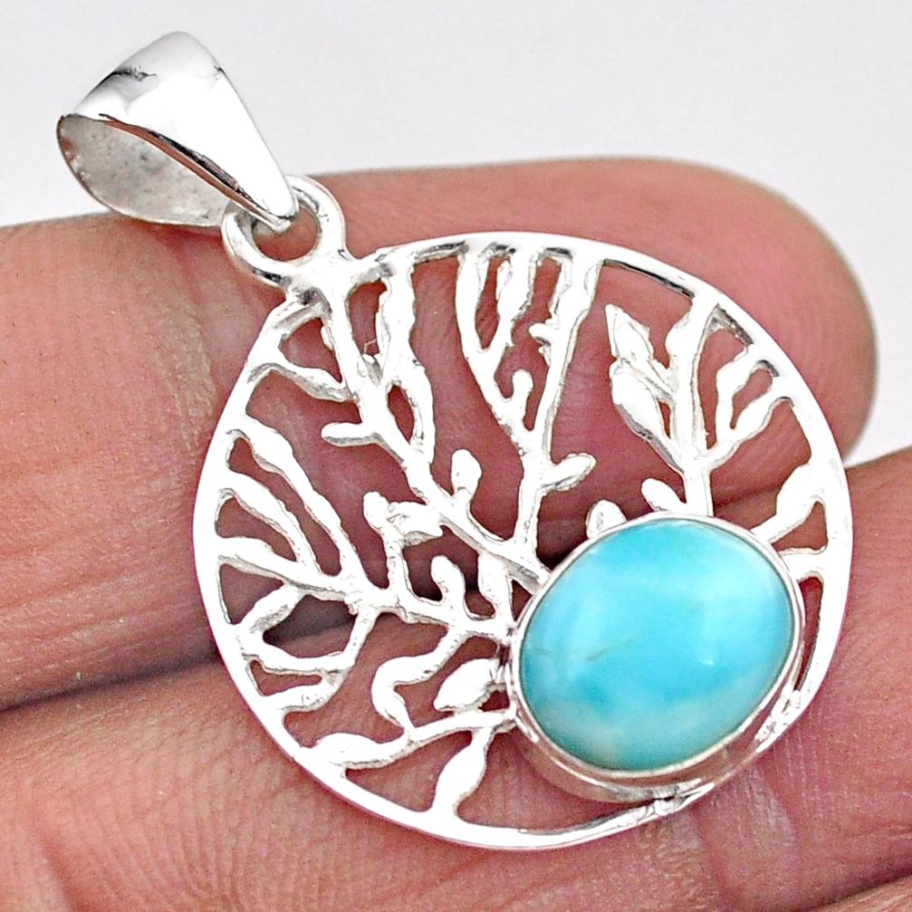 3.93cts natural blue larimar 925 sterling silver tree of life pendant t88296