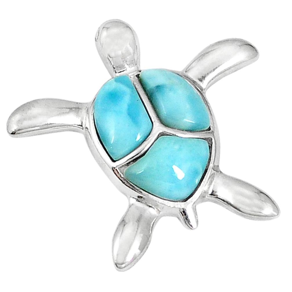 Natural blue larimar 925 sterling silver turtle pendant jewelry a56915 c14012