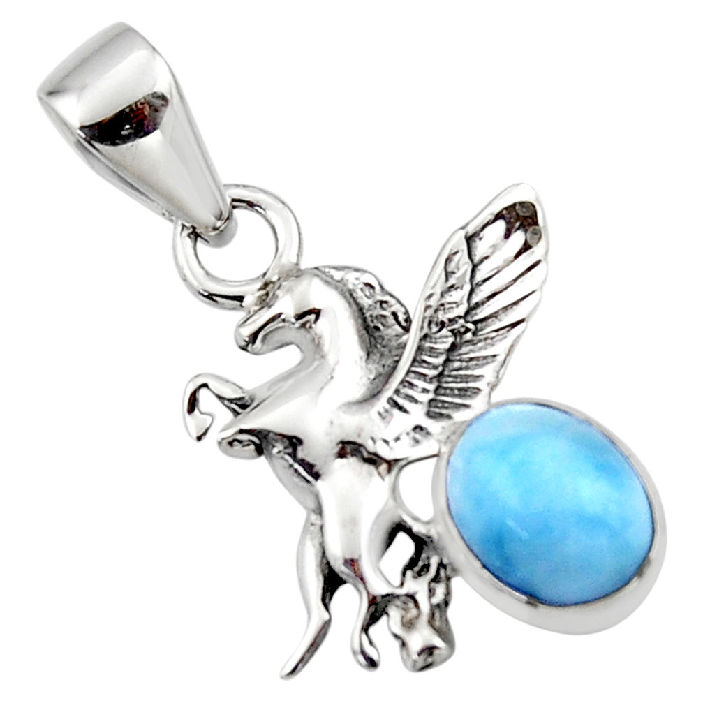 3.83cts natural blue larimar 925 sterling silver unicorn pendant jewelry r48329