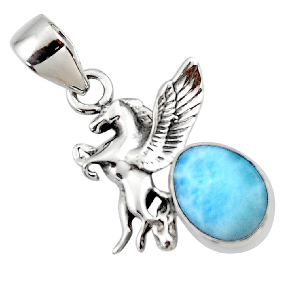 4.08cts natural blue larimar 925 sterling silver unicorn pendant jewelry r48331