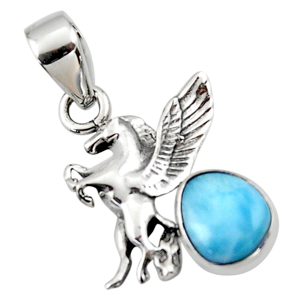 3.83cts natural blue larimar 925 sterling silver unicorn pendant jewelry r48332