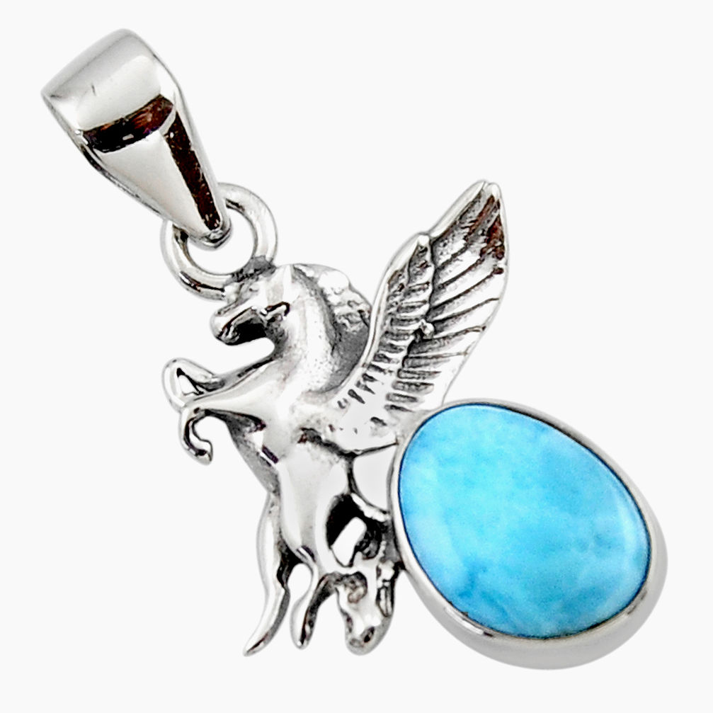 4.43cts natural blue larimar 925 sterling silver unicorn pendant jewelry r48334